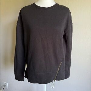Athleta Black Double Zipper Crew Neck Sweatshirt Womens XXS Athleisure